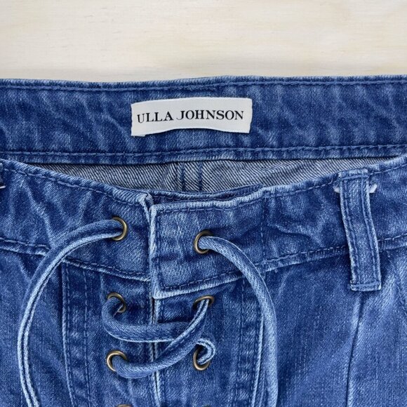 ULLA JOHNSON Alex Jeans medium wash Mid Rise Waist Lace up cropped sz 2 - Picture 4 of 12